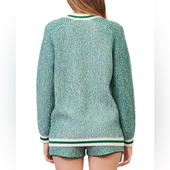 Maje Maitresse Metallic Green Threaded Cardigan with Gold Accents - Picture 3 of 10